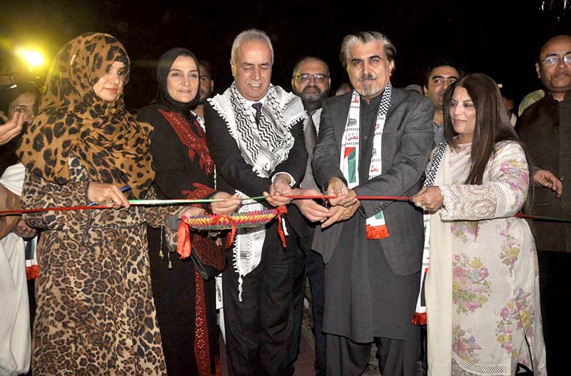 Caretaker Federal Minister for National Heritage and Culture, Jamal Shah along with Palestinian Ambassador in Pakistan, Ahmed Jawad Rabei inaugurate the opening ceremony of "Annual Ten-Day Folk Festival Lok Mela at Lok Virsa