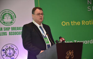 Special Assistant to PM on Maritime Affairs Vice Admiral (retired) Mr. Iftikhar Rao addressing at IMO Workshop under Integrated Technical Cooperation Program for Implementation of Hong Kong Convention, Pakistan in PC hotel.