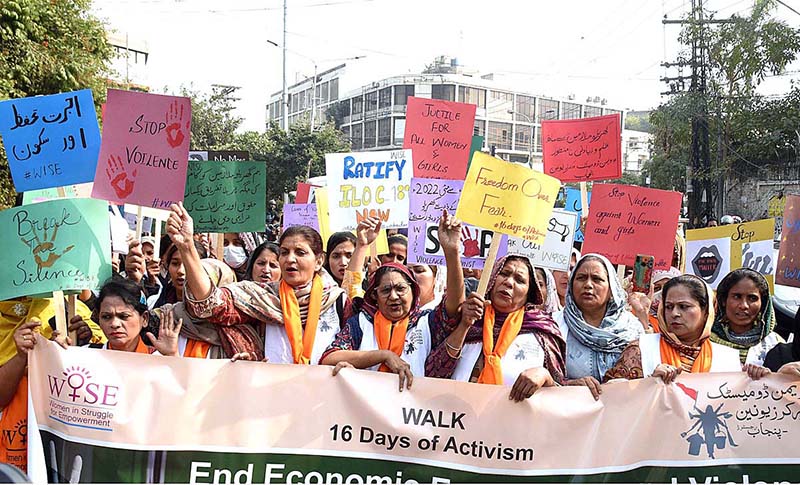 Women demonstrating in front of the press club against violence against women