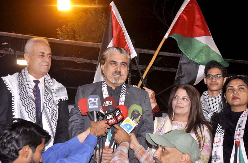 Caretaker Federal Minister for National Heritage and Culture, Jamal Shah along with Palestinian Ambassador in Pakistan, Ahmed Jawad Rabei inaugurate the opening ceremony of "Annual Ten-Day Folk Festival Lok Mela at Lok Virsa