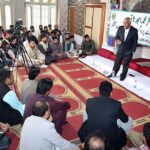 Chairperson Benazir Income Support Program (BISP), Dr. Muhammad Amjad Saqib addressing a gathering of BISP staff at jamia Islamia Haq Town