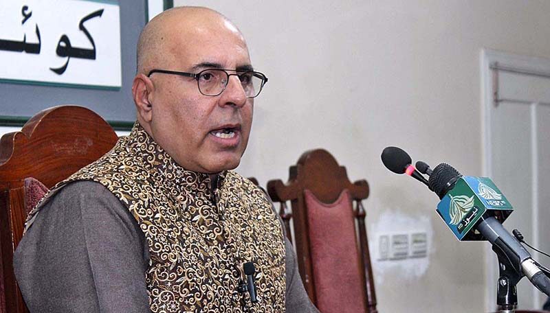 Balochistan Caretaker Information Minister Jan Achakzai addressing press conference at Quetta Press Club