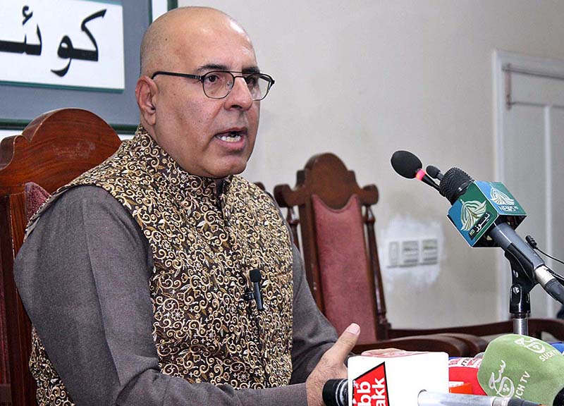 Balochistan Caretaker Information Minister Jan Achakzai addressing press conference at Quetta Press Club