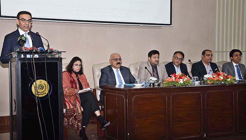 Caretaker Minister for Energy, Power and Petroleum Muhammad Ali addressing during seminar on “Renewable Energy, the Way Forward” at Information Service Academy