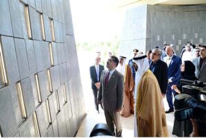 The Caretaker Prime Minister Anwaar-ul-Haq Kakar is being briefed with regard to the Martyrs' monument, Wahatal Al Karama.