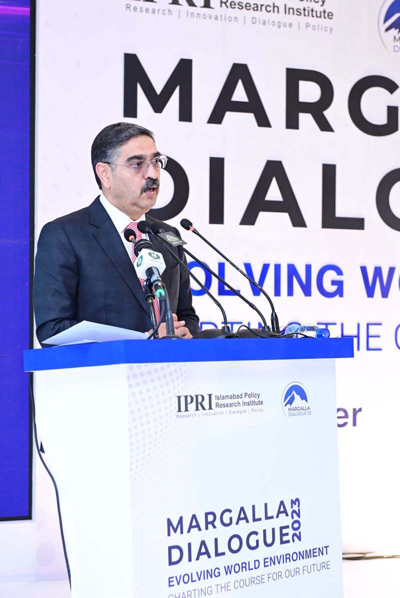 Caretaker Prime Minister Anwaar-ul-Haq Kakar addressing "the Margalla Dialogue 2023