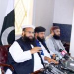Special Representative to the Prime Minister for Religious Harmony & Islamic Countries and Chairman Pakistan Ullema Council, Hafiz Tahir Mahmood Ashrafi addressing a press conference