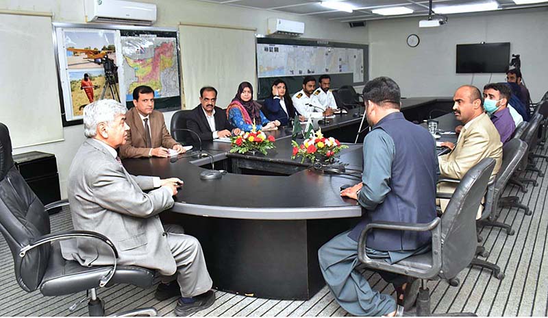 Caretaker Federal Minister for National Food Security and Research Dr. Kausar Abdullah Malik addressing the meeting at Department of Plant Protection Office
