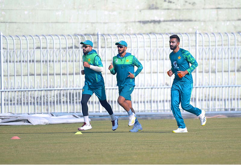 Pakistan National Cricket Team players participating in practice session at Rawalpindi Cricket Stadium