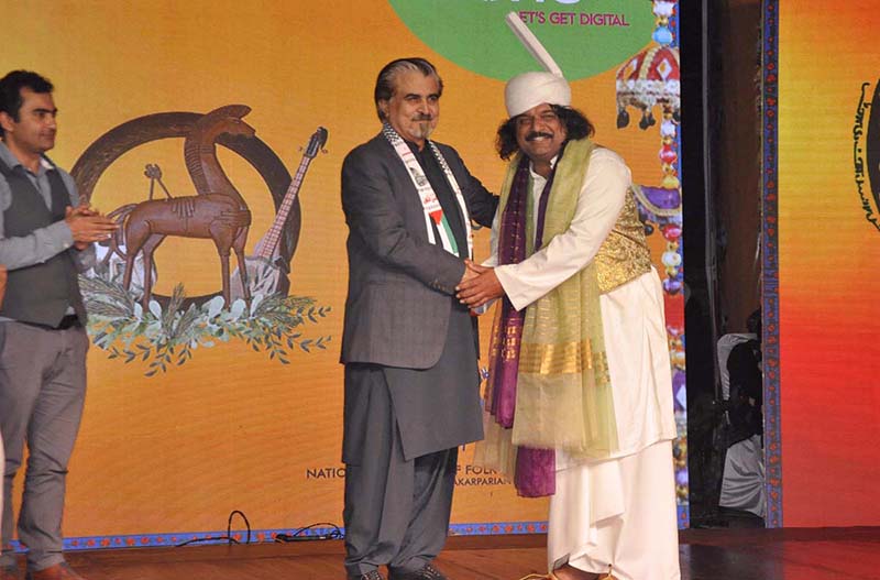 Caretaker Federal Minister for National Heritage and Culture, Jamal Shah along with Palestinian Ambassador in Pakistan, Ahmed Jawad Rabei inaugurate the opening ceremony of "Annual Ten-Day Folk Festival Lok Mela at Lok Virsa