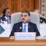 Caretaker Prime Minister Anwaar-ul-Haq Kakar addressing the Joint Arab Islamic Extraordinary Summit
