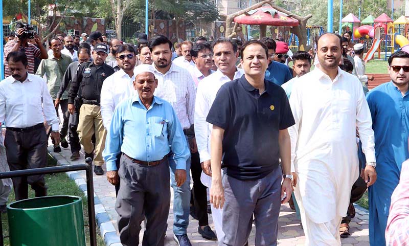 Mayor Karachi Barrister Murtaza Wahab accompanied with Deputy Mayor Salman Abdullah Murad and others visiting the newly developed Iqbal Park in Gulbarg Town, Federal B area.