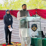 Caretaker Federal Minister for Interior Sarfraz Ahmed Bugti addressing the audience during the inauguration of the newly built Islamabad Traffic Police Headquarters.