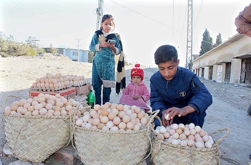 A school-going age boy selling eggs to support its family at a roadside near Koyla Patkha A school-going age boy selling eggs to support its family at a roadside near Koyla Patkha