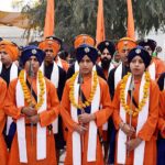 A large number of Sikh yatrees performing her religious rituals on the occasion of 554th birth anniversary of Guru Nanak Dev in Nankana Sahib, Guru Nanak was the founder of the religion of Sikhism and the first of ten Sikh Gurus. His birth is celebrated worldwide as Guru Nanak Gurpurab on Kartik Pooranmashi, the full-moon day in the month of Katak