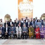 President Dr. Arif Alvi in a group photo with the winners of the 2nd Islamabad Chamber of Small Traders and Small Industries achievement trophies at Aiwan-e-Sadr