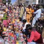 Vendors displaying the fireworks stuff to attract the customers in connection with Hindu festival Dewali at Market Road.