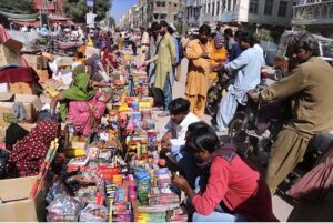 Vendors displaying the fireworks stuff to attract the customers in connection with Hindu festival Dewali at Market Road.