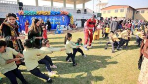 Children participating in running competition during Annual Sports Gala 2023-24 of The City School at Hayatabad Sports Complex