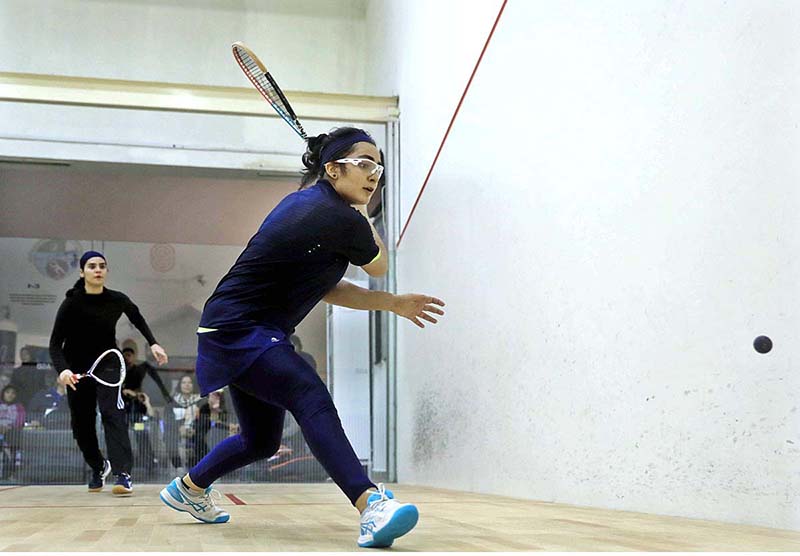 Players in action as Pakistan Squash Federation in collaboration with PAF & Serena Hotels is organizing Chief of the Air Staff-Serena Hotels International Squash Championship for Men & Women at Mushaf Squash Complex. Besides Pakistan, a group of 23 world ranking Men & Women players from Malaysia, Hong Kong, Egypt & Spain are participating.