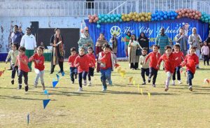 Children participating in running competition during Annual Sports Gala 2023-24 of The City School at Hayatabad Sports Complex