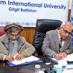 VC Karakoram International University Attaullah Shah and Chairman Sehat Foundation Sheikh Nasir Zamani signing MOU between KU and SF at KIU