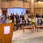 Sindh Chief Minister Justice (R) Maqbool Baqar addressing during the People's Unity Day Ceremony at the Russian Consulate. Governor Sindh Kamran Khan Tessori along with Caretaker, Consul General of Russian Federation Karachi Andrey V. Fedorov and others also seen on the occasion