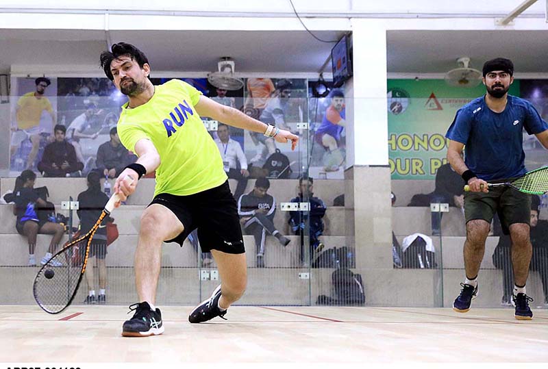 Players in action as Pakistan Squash Federation in collaboration with PAF & Serena Hotels is organizing Chief of the Air Staff-Serena Hotels International Squash Championship for Men & Women at Mushaf Squash Complex. Besides Pakistan, a group of 23 world ranking Men & Women players from Malaysia, Hong Kong, Egypt & Spain are participating.