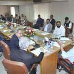 Caretaker Sindh Chief Minister Justice (R) Maqbool Baqar presides over a meeting of Sindh Environment Protection Agency at its Office at Korangi Industrial Area