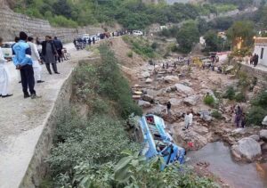 A school trip in Shahdara area turned tragic as a bus carrying 54 passengers, including students, fell into a ditch. The accident resulted in the death of a teacher and left 20 others injured