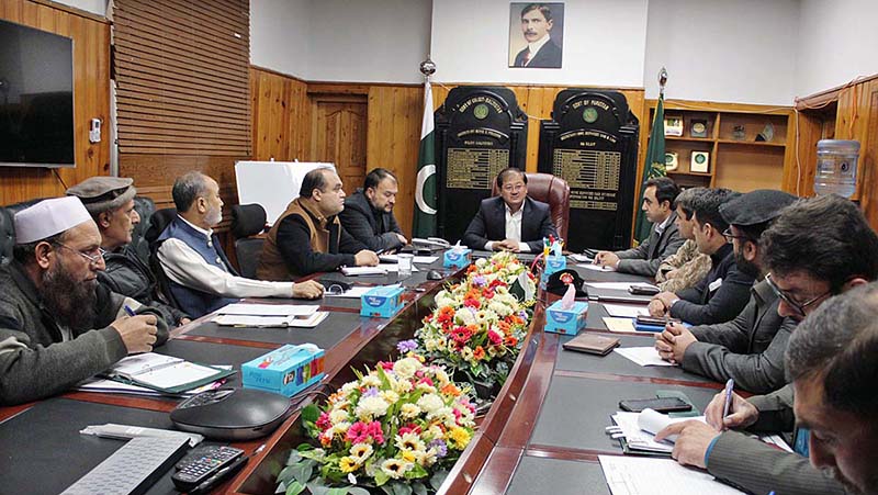 Secretary Home Gilgit-Baltistan Cap (R) Ali Asghar chairing a meeting regarding Pak-China border Khunjrab Pass keep the whole year open for trade.