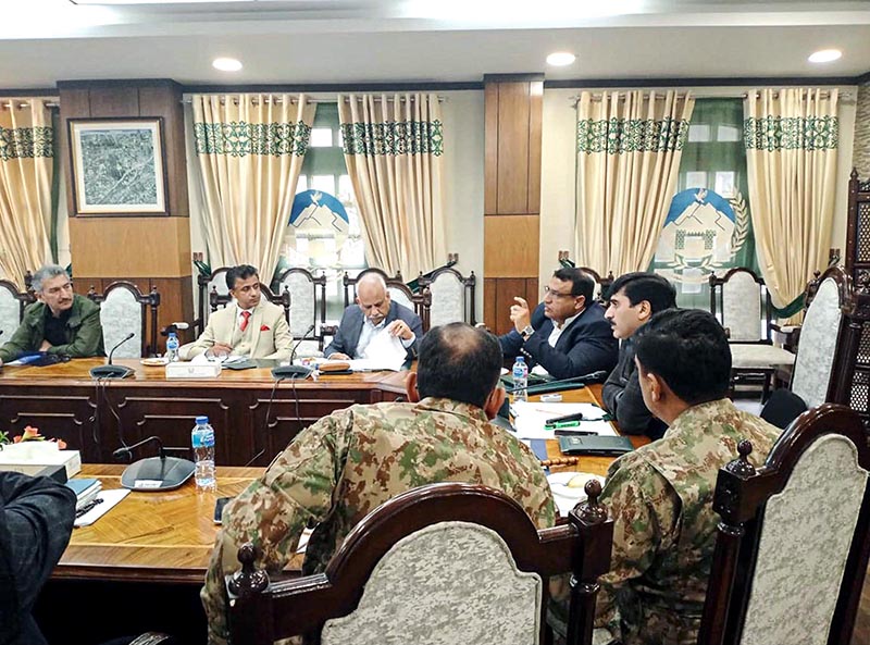 Brig. (Retd.) Muzaffar Ali Ranjha, Chairman, PMIC is chairing the meeting at Chief Secretary Office, Peshawar on PSDP project titled "Peshawar Northern Bypass