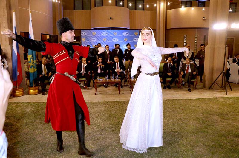 Russian Artists performing during the People's Unity Day Ceremony at the Russian Consulate. Governor Sindh Kamran Khan Tessori, Caretaker Sindh Chief Minister Justice (R) Maqbool Baqar along with Consul General of Russian Federation in Karachi, Andrey V. Fedorov and others are also seen on the occasion