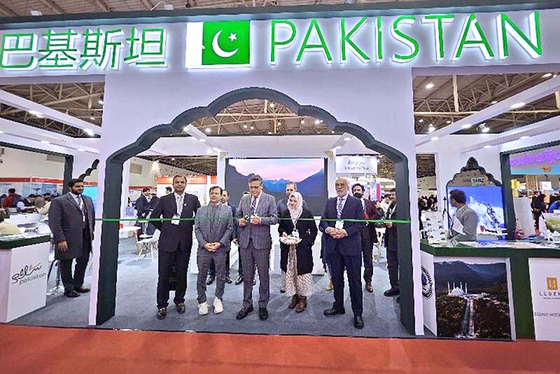 Ambassador of Pakistan to China H.E. Khalil Hashmi interacting with Pakistan's tourism exhibitors at Pakistan Pavilion at the China Outbound Travel and Tourism Market (COTTM) Expo-2023, held at the China National Agriculture Center.