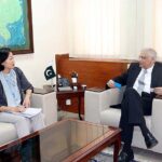 Caretaker Federal Minister for Planning Development & Special Initiatives, Muhammad Sami Saeed and the newly-appointed Country Director of the UN World Food Program in Pakistan, Ms. Coco Ushiyama had a meeting at the Planning Ministry