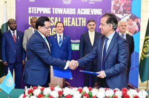 Caretaker Prime Minister Anwaar-ul-Haq Kakar witnesses a ceremony of the signing of letters of understanding between WHO and the Government of Pakistan on Universal Healthcare.