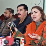 Pakistan People’s Party (PPP) senior leader Shazia Marri addressing a press conference held at Quetta Press Club regarding the power show on Youm-e-Tasees (foundation day) of the party