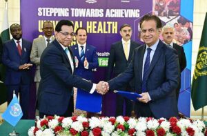 Caretaker Prime Minister Anwaar-ul-Haq Kakar witnesses a ceremony of the signing of letters of understanding between WHO and the Government of Pakistan on Universal Healthcare. 