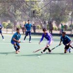 Boys school players in action in final hockey match playing between Bahawalnagar and Layya during South Punjab School Olympics 2023.