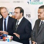 Caretaker Federal Minister for IT and Telecommunication Dr. Umar Saif talking to media after launching ceremony of IT Export Strategy