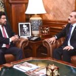 President Karachi Chamber of Commerce and Industry Iftikhar Ahmed Sheikh calls on Sindh Governor Kamran Khan Tessori at Governor House