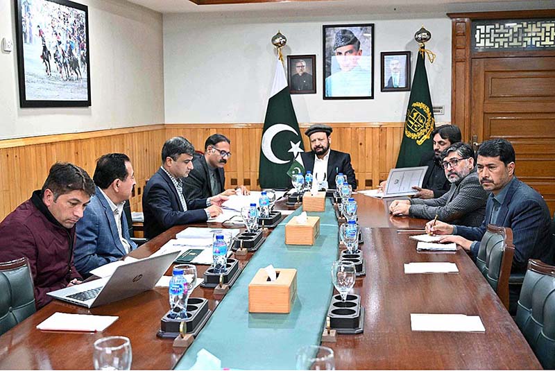 Chief Minister Gilgit-Baltistan Haji Gulbar Khan being briefed by Secretary Water and Management about the Department