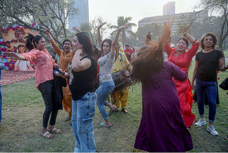 Transgender community and supporters gathered during Sindh Moorat March at Frere Hall