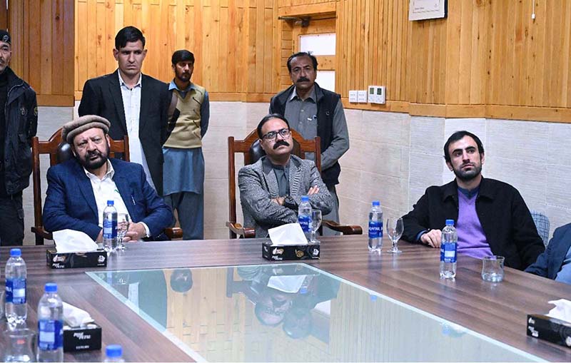 Chief Minister Gilgit-Baltistan Haji Gulbar Khan being briefed by the officials during his visit to the Cancer Hospital Minawer