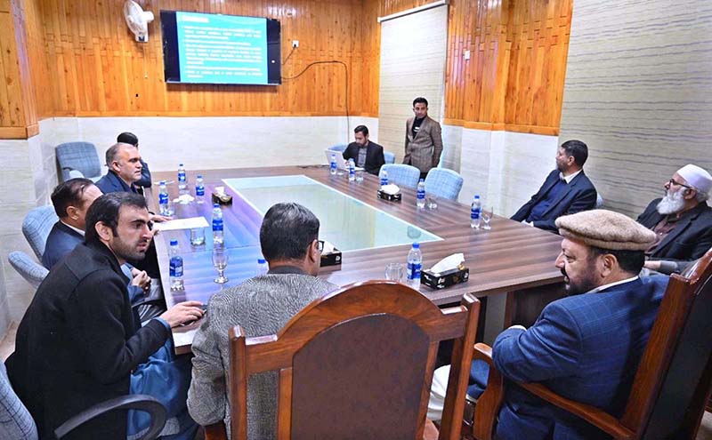 Chief Minister Gilgit-Baltistan Haji Gulbar Khan being briefed by the officials during his visit to the Cancer Hospital Minawer