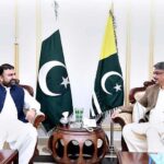 Caretaker Federal Minister for Interior Sarfraz Ahmed Bugti in a meeting with the Prime Minister of Azad Jammu and Kashmir Chaudhry Anwar ul Haq