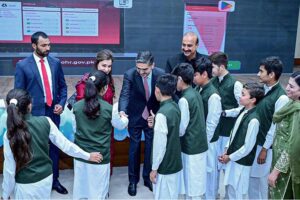 The Caretaker Prime Minister Anwaar-ul-Haq Kakar interacts with the children on the eve of Universal Children's Day