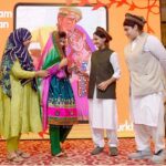 Female students performing a drama during the closing ceremony of Dosti Peshawar Women’s Literature Festival.