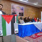 Director General of Khana Farhang Iran Dr. Hussain Chaqmi addressing during an exhibition & conference held at Khana Farhang Iran in connection with International day of violence against women and highlighted plights of women and children in Gaza.