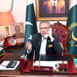 President Dr. Arif Alvi talking to the President of Palestine, Mr. Mahmoud Abbas, at Aiwan-e-Sadr